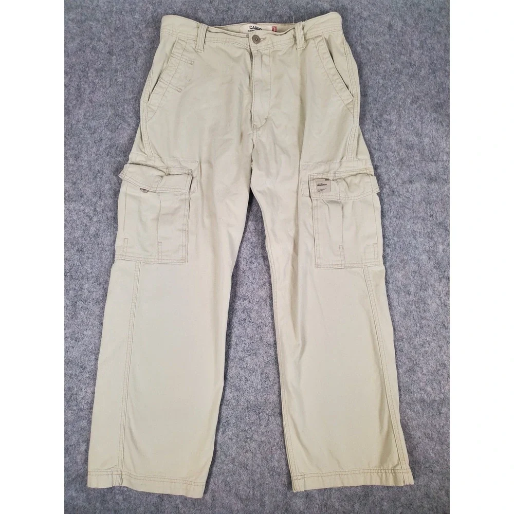 Y2K Levi's Cargo Pants Mens 33x30 Tan Khaki Loose Straight Baggy Cotton Utility